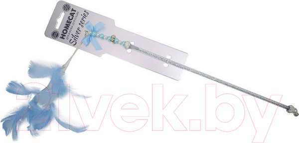 Изображение товара Игрушка для кошек Homecat Silver Series Дразнилка Удочка из перьев / 78416 (голубой)