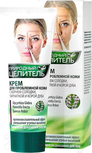 Изображение товара Крем для лица Природный Целитель Для проблемной кожи с корнем солодки лапчаткой и корой дуба (75мл)