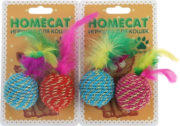 Изображение товара Набор игрушек для кошек Homecat Мячи веревочные с пером / 72341 (2шт)