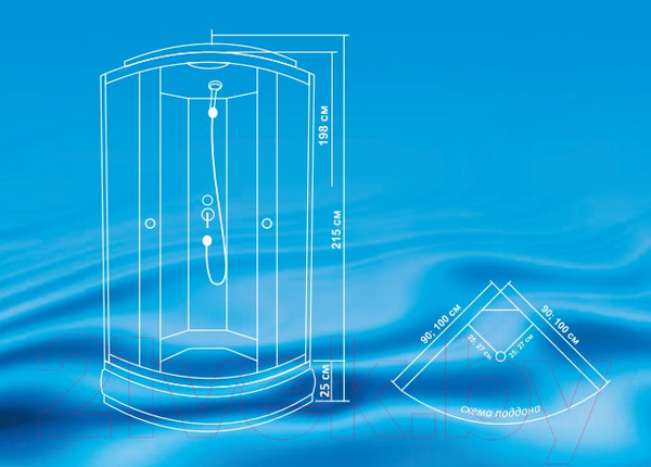 Изображение товара Душевая кабина Водный мир ВМ243 90x90 (белый мрамор)