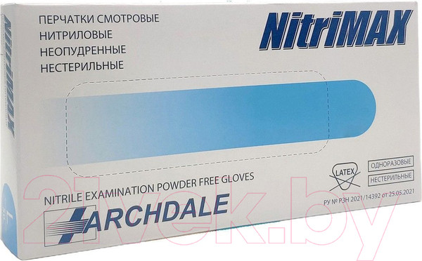 Изображение товара Перчатки одноразовые NitriMAX Нитриловые (L, 100шт, голубой)