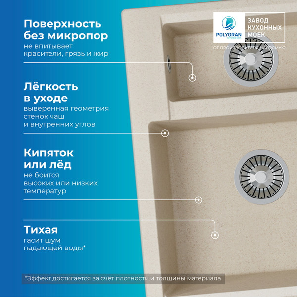 Изображение товара Мойка кухонная Polygran Brig 620 (кремовый)