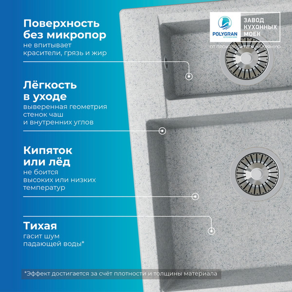 Изображение товара Мойка кухонная Polygran Brig 620 (светло-серый)