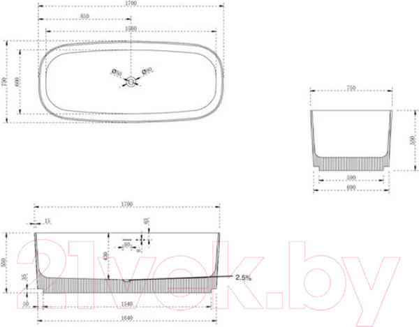 Изображение товара Ванна из искусственного камня Abber Stein AS9601 (белый матовый)