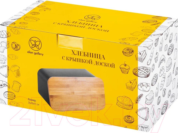 Изображение товара Хлебница Elan Gallery С бамбуковой крышкой-доской / 240397 (черный)