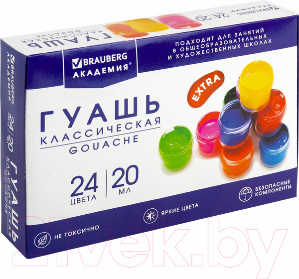 Изображение товара Гуашь Brauberg Академия классическая экстра / 192367 (24цв)