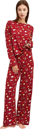 Изображение товара Комплект домашней одежды Mark Formelle 592468-1 (р.164/170-96-102, котики на вишневом)
