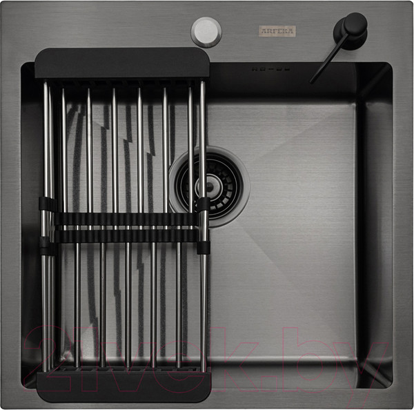 Изображение товара Мойка кухонная Arfeka Eco AR 50x50 + CL AR + DS AR (черный, с дозатором и коландером)