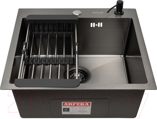 Изображение товара Мойка кухонная Arfeka Eco AR 50x50 + CL AR + DS AR (черный, с дозатором и коландером)