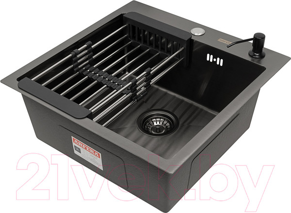 Изображение товара Мойка кухонная Arfeka Eco AR 50x50 + CL AR + DS AR (черный, с дозатором и коландером)