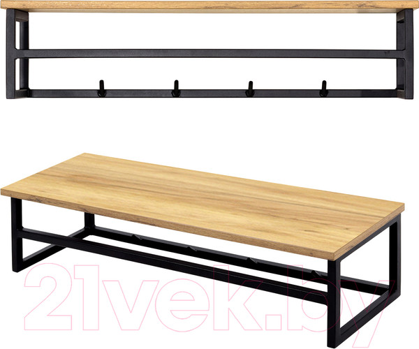 Изображение товара Вешалка для одежды Millwood Сканди 4 92x29x22 (дуб золотой Craft/металл черный)