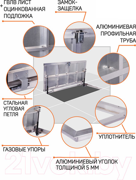 Изображение товара Люк напольный Lukoff Алюминий Премиум 80x80