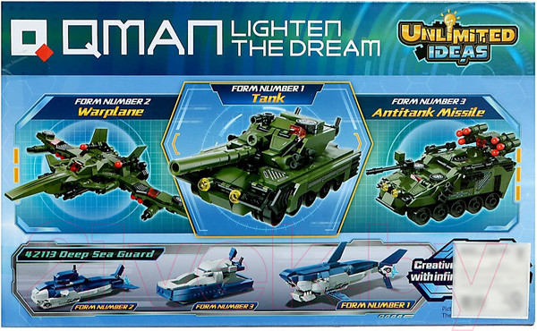 Изображение товара Конструктор Qman Безграничные Идеи. Военная техника. 3 в 1 / 9673017 (329эл)