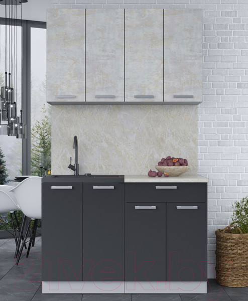 Изображение товара Кухонный гарнитур Интерлиния Мила Лайт 1.2 (бетон лайт/антрацит/опал светлый)