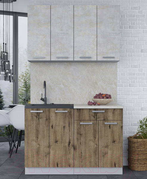 Изображение товара Кухонный гарнитур Интерлиния Мила Лайт 1.2 (бетон лайт/дуб веллингтон/опал светлый)