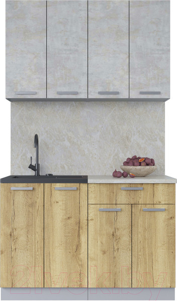 Изображение товара Кухонный гарнитур Интерлиния Мила Лайт 1.2 (бетон лайт/дуб золотой/опал светлый)