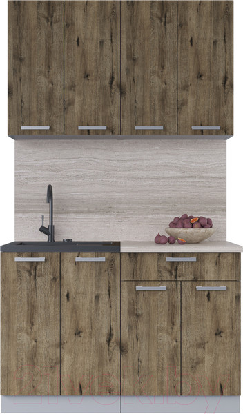Изображение товара Кухонный гарнитур Интерлиния Мила Лайт 1.2 (дуб веллингтон/дуб веллингтон/травертин серый)
