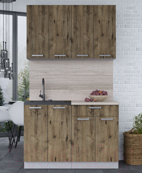 Изображение товара Кухонный гарнитур Интерлиния Мила Лайт 1.2 (дуб веллингтон/дуб веллингтон/травертин серый)