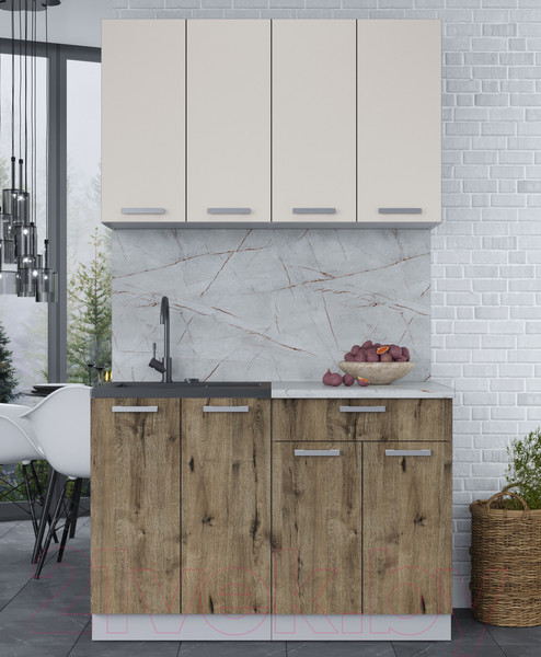 Изображение товара Кухонный гарнитур Интерлиния Мила Лайт 1.2 (персидский жемчуг/дуб веллингтон/серый каспий)