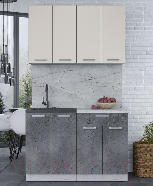 Изображение товара Кухонный гарнитур Интерлиния Мила Лайт 1.2 (персидский жемчуг/бетон портленд/серый каспий)