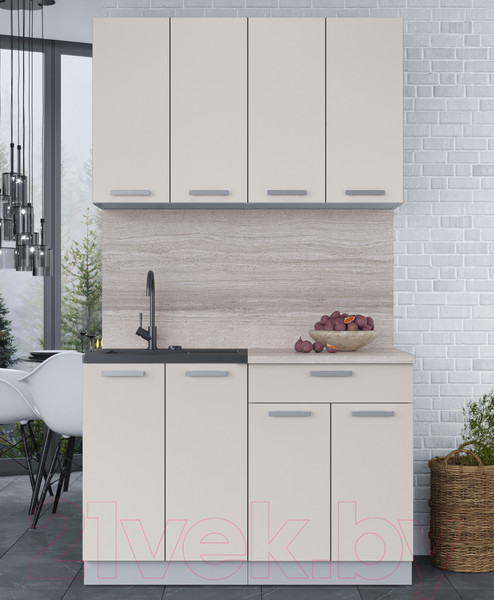 Изображение товара Кухонный гарнитур Интерлиния Мила Лайт 1.2 (персидский жемчуг/персидский жемчуг/травертин серый)