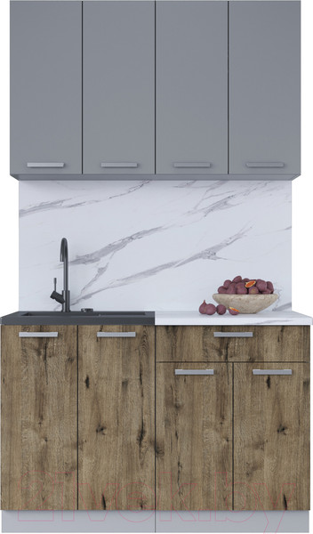 Изображение товара Кухонный гарнитур Интерлиния Мила Лайт 1.2 (серебро/дуб веллингтон/белый гранит)