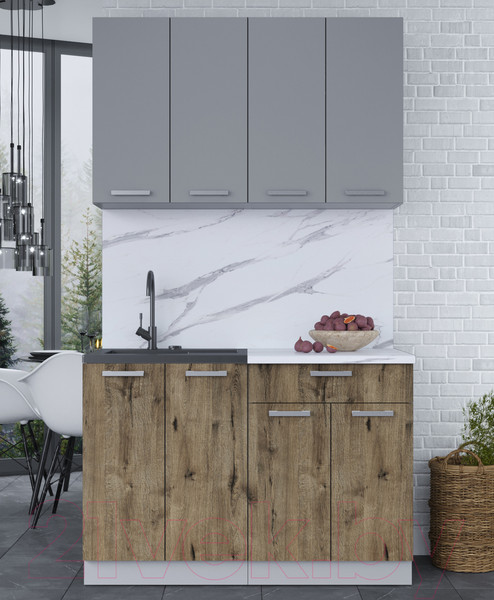 Изображение товара Кухонный гарнитур Интерлиния Мила Лайт 1.2 (серебро/дуб веллингтон/белый гранит)