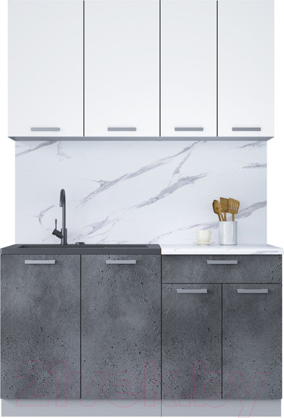 Изображение товара Кухонный гарнитур Интерлиния Мила Лайт 1.4 (белый платинум/бетон портленд/белый гранит)