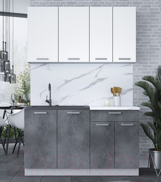 Изображение товара Кухонный гарнитур Интерлиния Мила Лайт 1.4 (белый платинум/бетон портленд/белый гранит)