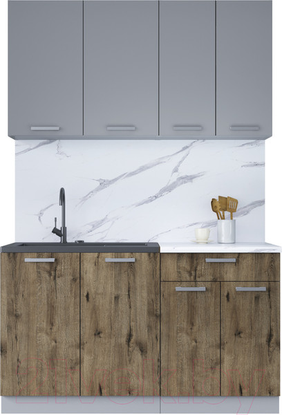 Изображение товара Кухонный гарнитур Интерлиния Мила Лайт 1.4 (серебристый/дуб веллингтон/белый гранит)