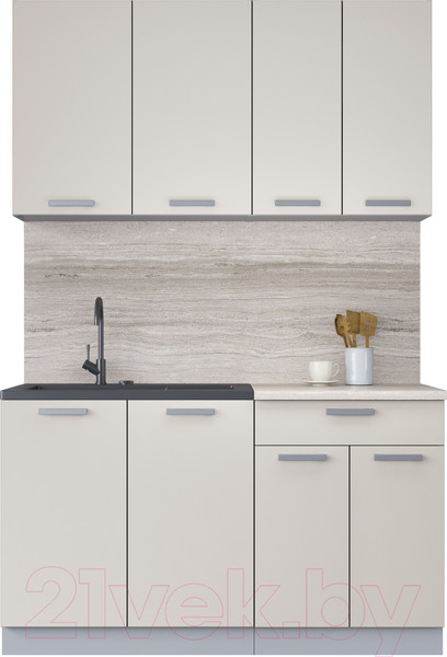 Изображение товара Кухонный гарнитур Интерлиния Мила Лайт 1.4 (персидский жемчуг/персидский жемчуг/травертин серый)