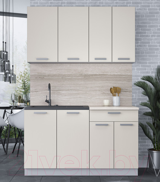 Изображение товара Кухонный гарнитур Интерлиния Мила Лайт 1.4 (персидский жемчуг/персидский жемчуг/травертин серый)