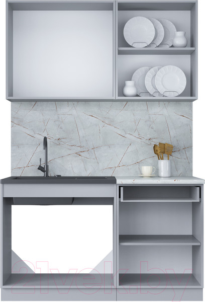 Изображение товара Кухонный гарнитур Интерлиния Мила Лайт 1.4 (персидский жемчуг/дуб веллингтон/серый каспий)