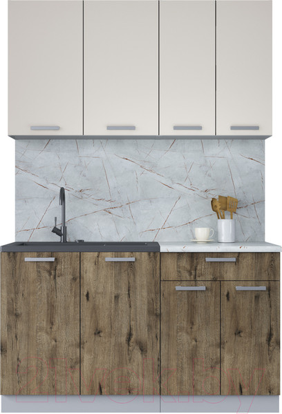 Изображение товара Кухонный гарнитур Интерлиния Мила Лайт 1.4 (персидский жемчуг/дуб веллингтон/серый каспий)