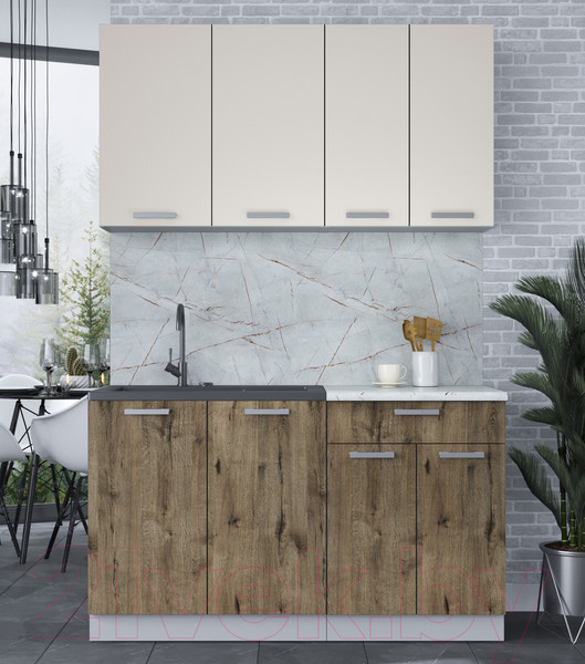 Изображение товара Кухонный гарнитур Интерлиния Мила Лайт 1.4 (персидский жемчуг/дуб веллингтон/серый каспий)