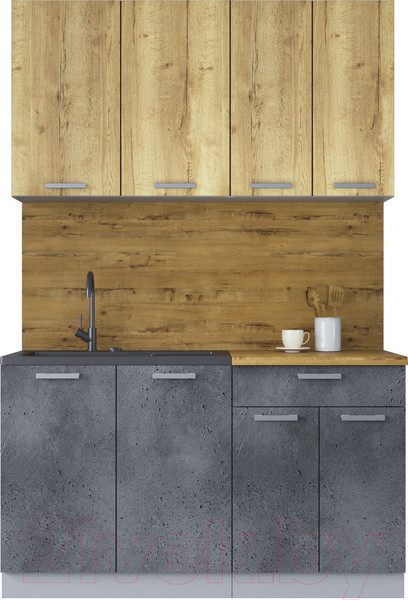 Изображение товара Кухонный гарнитур Интерлиния Мила Лайт 1.4 (дуб золотой/бетон портленд/дуб бунратти)