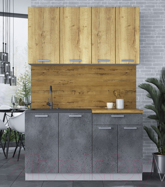 Изображение товара Кухонный гарнитур Интерлиния Мила Лайт 1.4 (дуб золотой/бетон портленд/дуб бунратти)