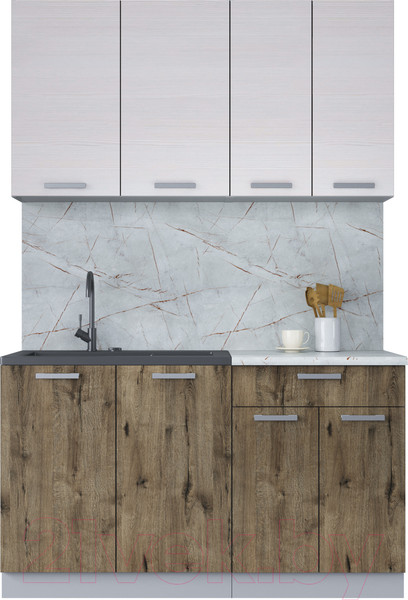 Изображение товара Кухонный гарнитур Интерлиния Мила Лайт 1.4 (вудлайн кремовый/дуб веллингтон/серый каспий)