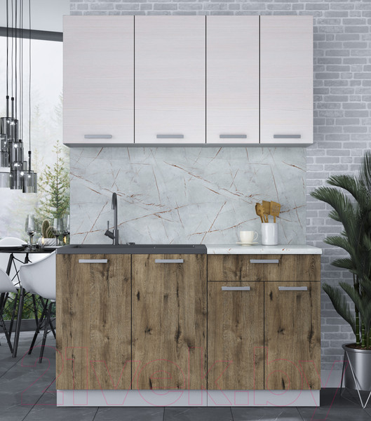 Изображение товара Кухонный гарнитур Интерлиния Мила Лайт 1.4 (вудлайн кремовый/дуб веллингтон/серый каспий)