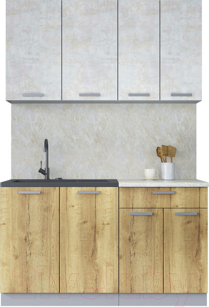 Изображение товара Кухонный гарнитур Интерлиния Мила Лайт 1.4 (бетон лайт/дуб золотой/опал светлый)