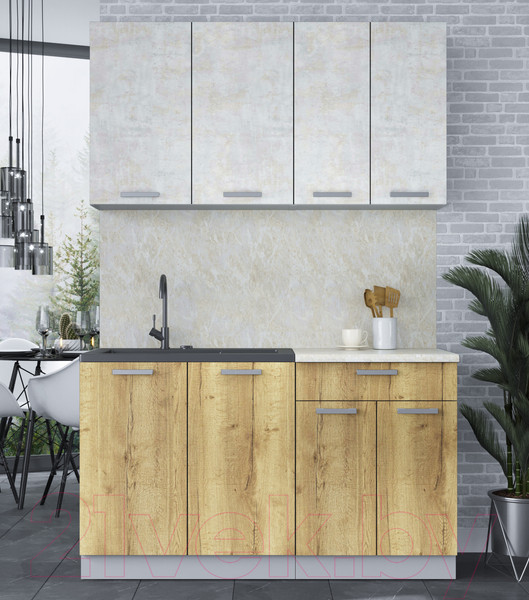 Изображение товара Кухонный гарнитур Интерлиния Мила Лайт 1.4 (бетон лайт/дуб золотой/опал светлый)