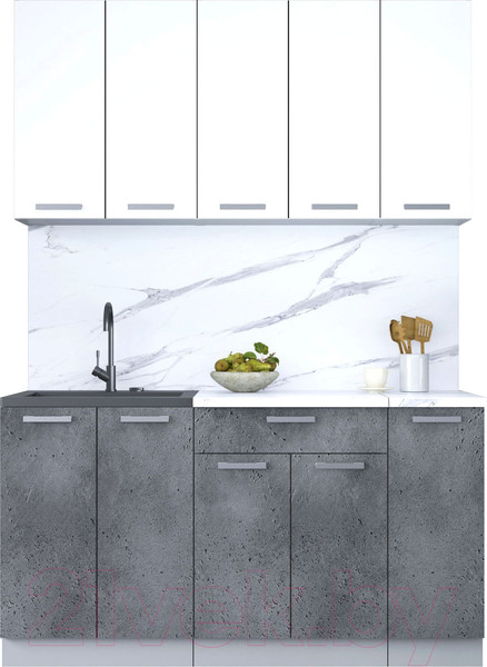 Изображение товара Кухонный гарнитур Интерлиния Мила Лайт 1.5 (белый платинум/бетон портленд/белый гранит)