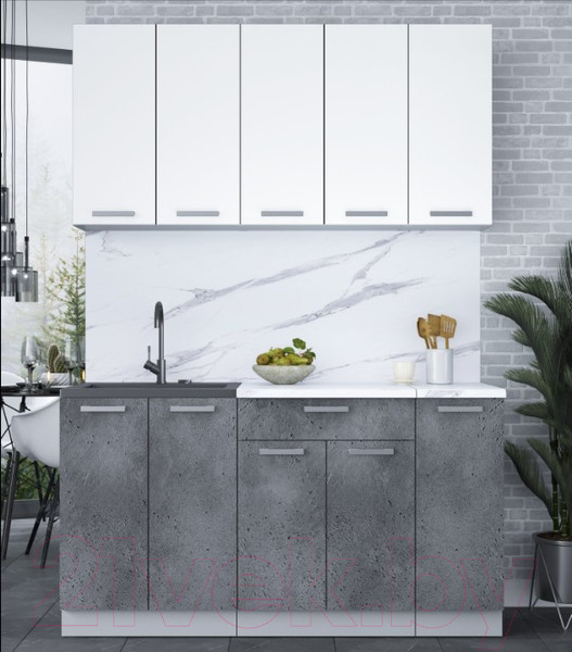 Изображение товара Кухонный гарнитур Интерлиния Мила Лайт 1.5 (белый платинум/бетон портленд/белый гранит)