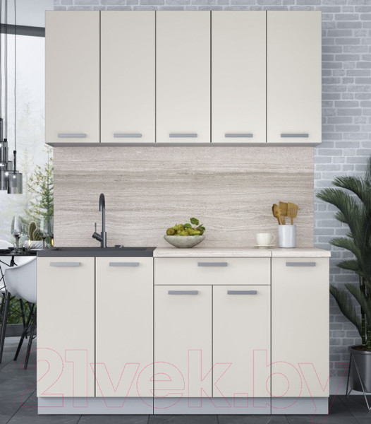 Изображение товара Кухонный гарнитур Интерлиния Мила Лайт 1.5 (персидский жемчуг/персидский жемчуг/травертин серый)