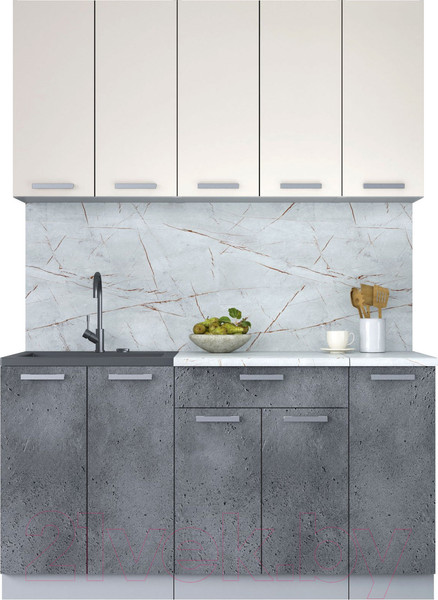 Изображение товара Кухонный гарнитур Интерлиния Мила Лайт 1.5 (персидский жемчуг/бетон портленд/серый каспий)