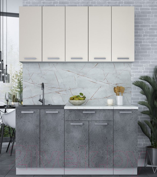 Изображение товара Кухонный гарнитур Интерлиния Мила Лайт 1.5 (персидский жемчуг/бетон портленд/серый каспий)