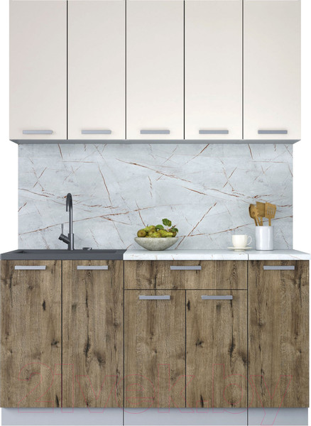 Изображение товара Кухонный гарнитур Интерлиния Мила Лайт 1.5 (персидский жемчуг/дуб веллингтон/серый каспий)