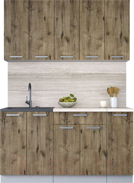 Изображение товара Кухонный гарнитур Интерлиния Мила Лайт 1.5 (дуб веллингтон/дуб веллингтон/травертин серый)