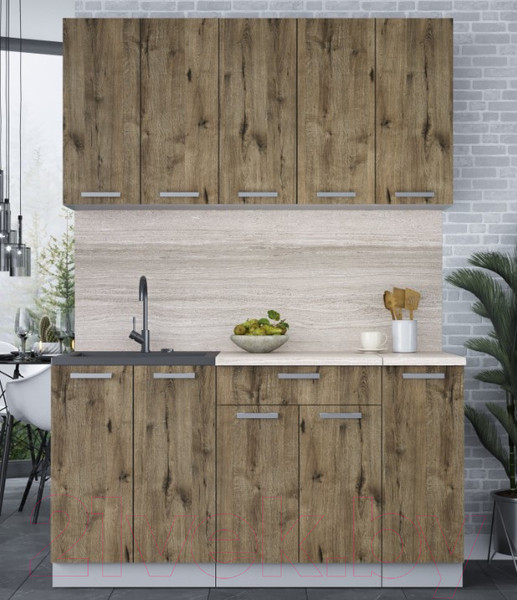 Изображение товара Кухонный гарнитур Интерлиния Мила Лайт 1.5 (дуб веллингтон/дуб веллингтон/травертин серый)