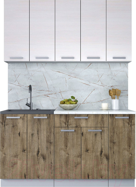 Изображение товара Кухонный гарнитур Интерлиния Мила Лайт 1.5 (вудлайн кремовый/дуб веллингтон/серый каспий)